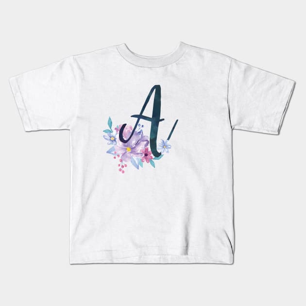 Floral Monogram A Pretty Lilac Bouquet Kids T-Shirt by floralmonogram